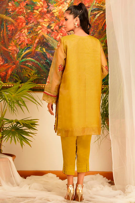 Dhani Green Embroidered Organza Salwar Kameez (2-Piece) - Image 4