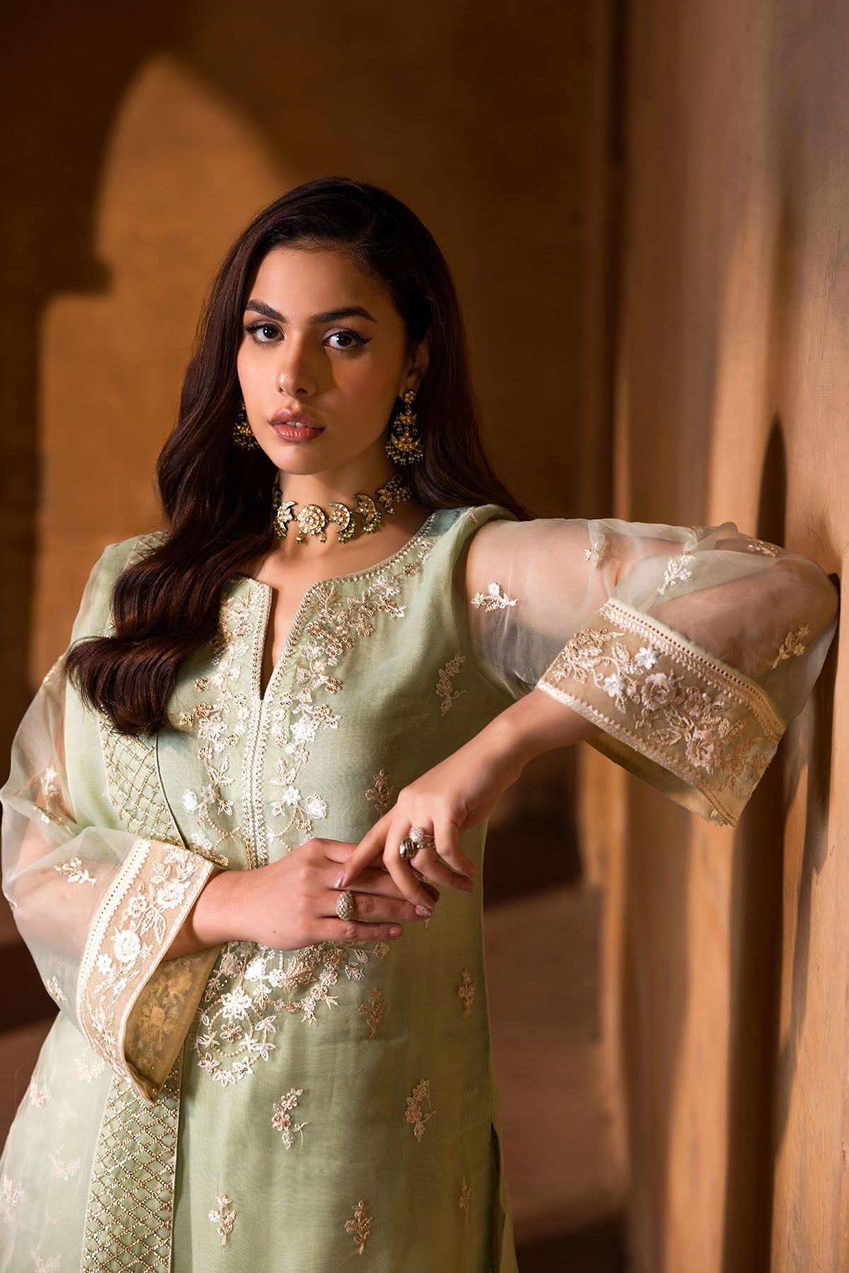 Mint Green Embroidered Organza 3-Piece Suit - Image 4