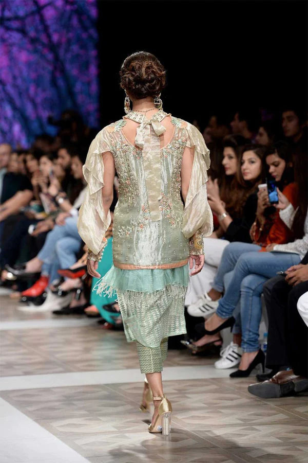 Mint Green Embroidered Organza Tunic with Trousers (2-Piece) - Image 2