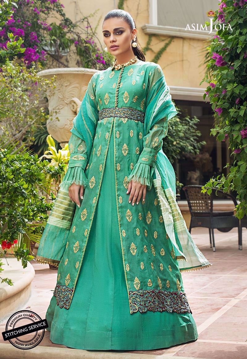 Pakistani Mint Green Zari Embroidered Organza Salwar Kameez (3-Piece) - Image 3