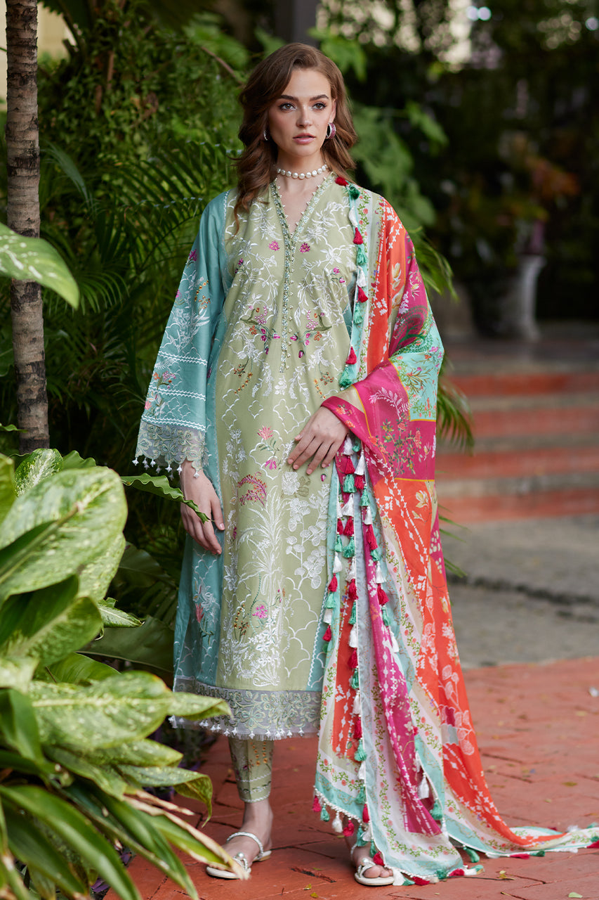 Pakistani Green Embroidered Premium Lawn Salwar Kameez (3-Piece) - Image 1