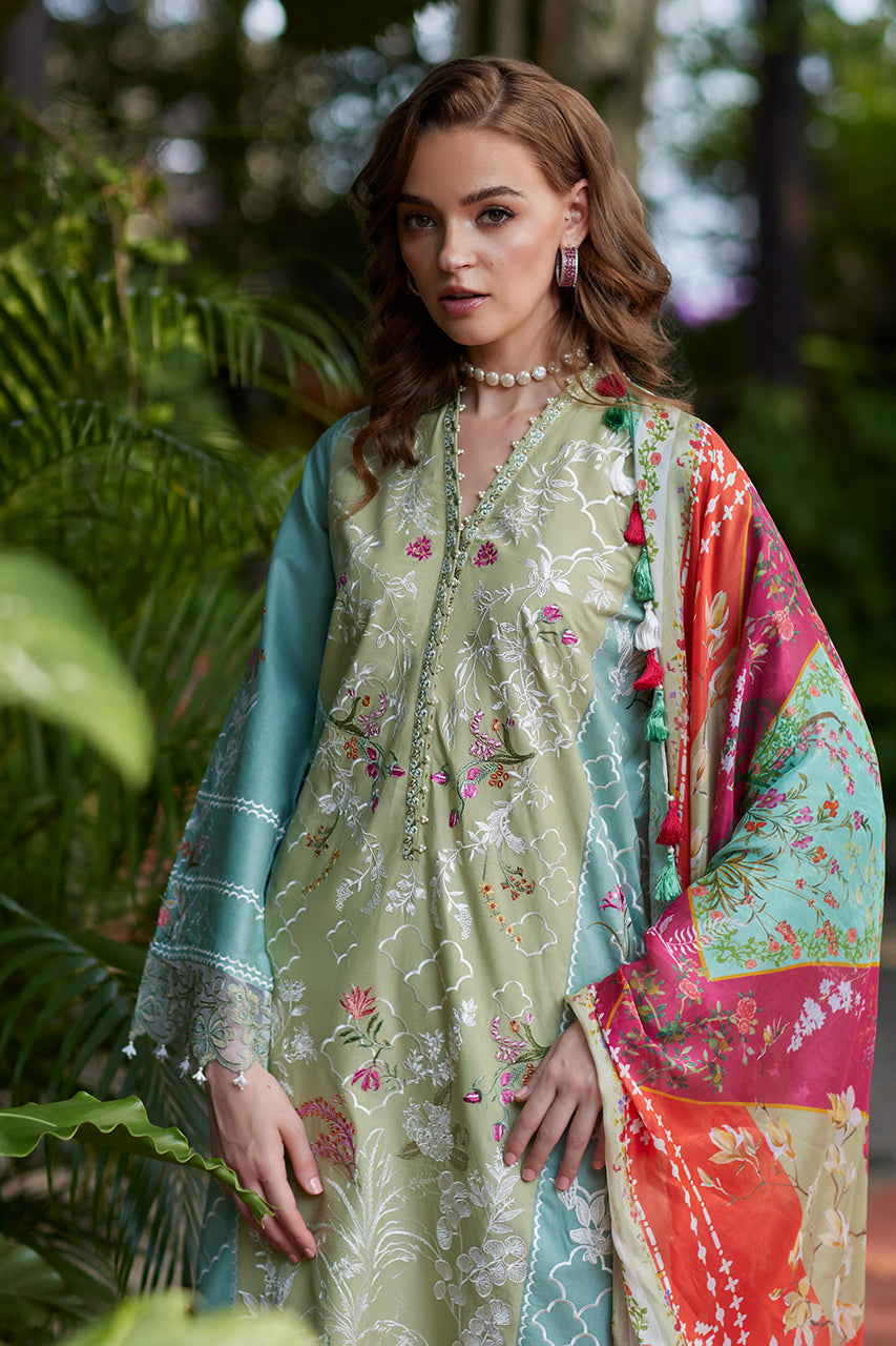 Pakistani Green Embroidered Premium Lawn Salwar Kameez (3-Piece) - Image 2