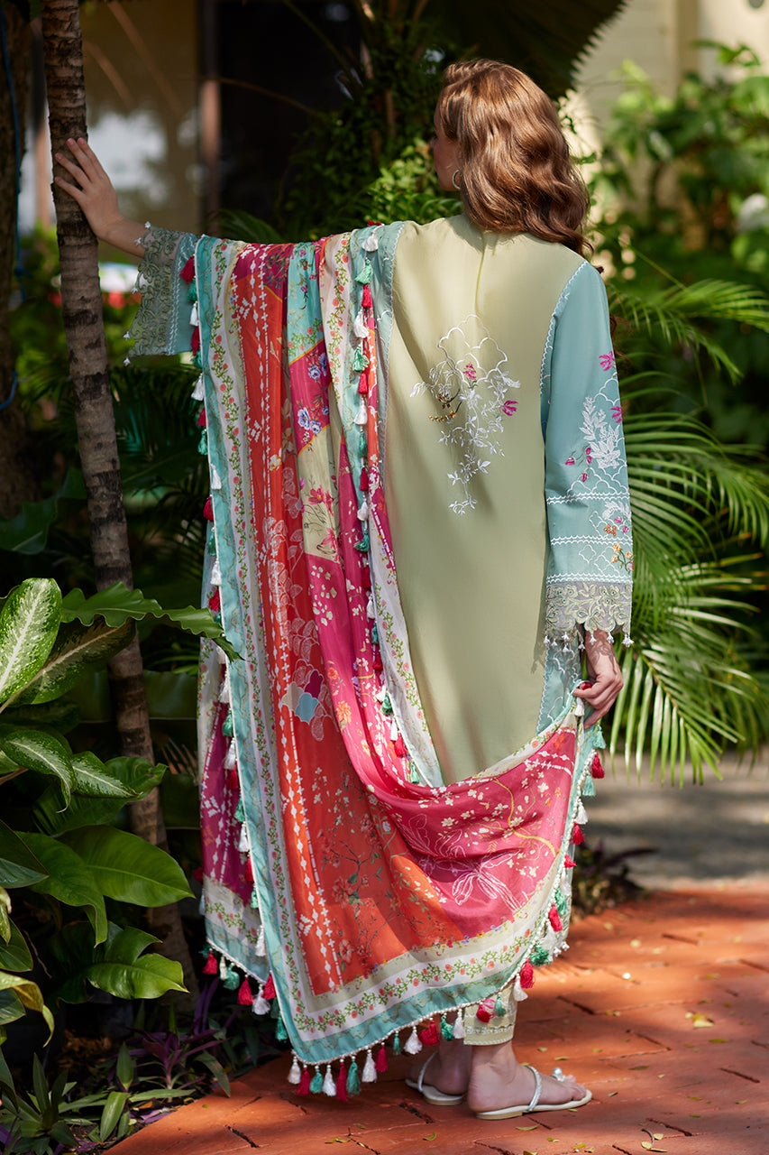 Pakistani Green Embroidered Premium Lawn Salwar Kameez (3-Piece) - Image 3