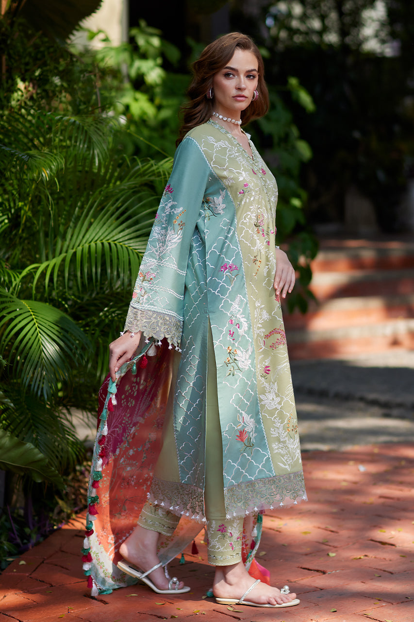 Pakistani Green Embroidered Premium Lawn Salwar Kameez (3-Piece) - Image 4