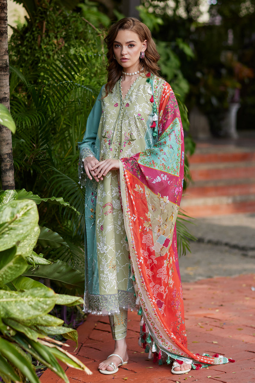 Pakistani Green Embroidered Premium Lawn Salwar Kameez (3-Piece) - Image 5
