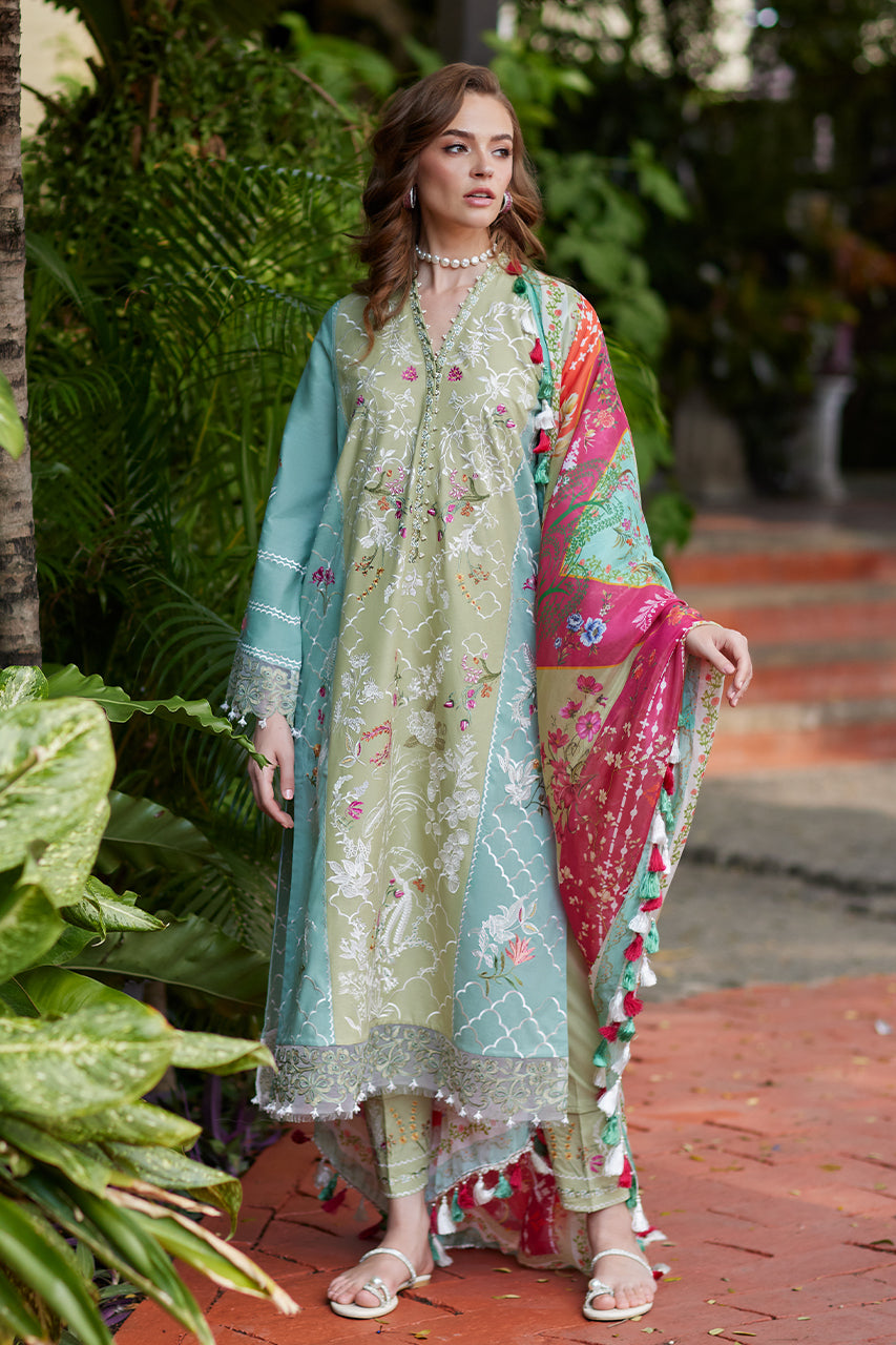 Pakistani Green Embroidered Premium Lawn Salwar Kameez (3-Piece) - Image 6
