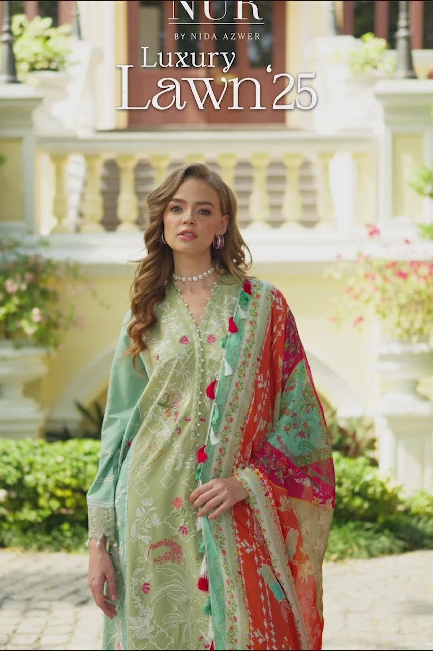 Pakistani Green Embroidered Premium Lawn Salwar Kameez (3-Piece) - Image 7