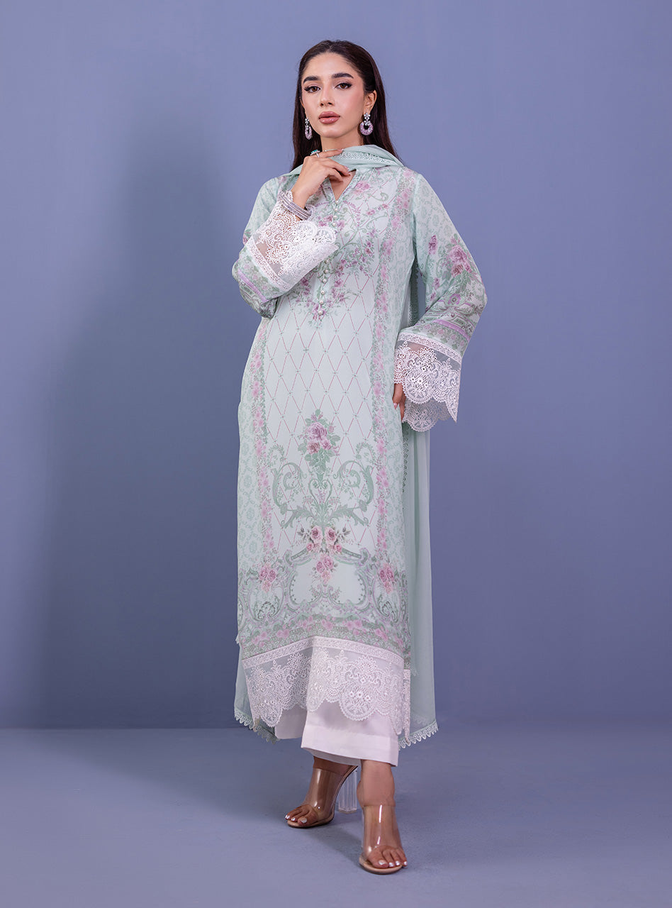 Mint Embroidered Pure Silk Salwar Kameez (3-Piece) - Image 1