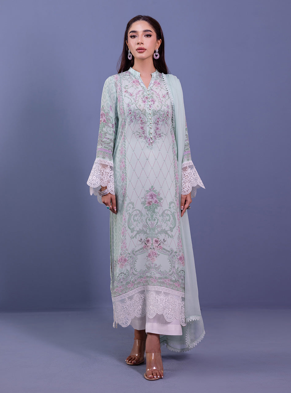 Mint Embroidered Pure Silk Salwar Kameez (3-Piece) - Image 2