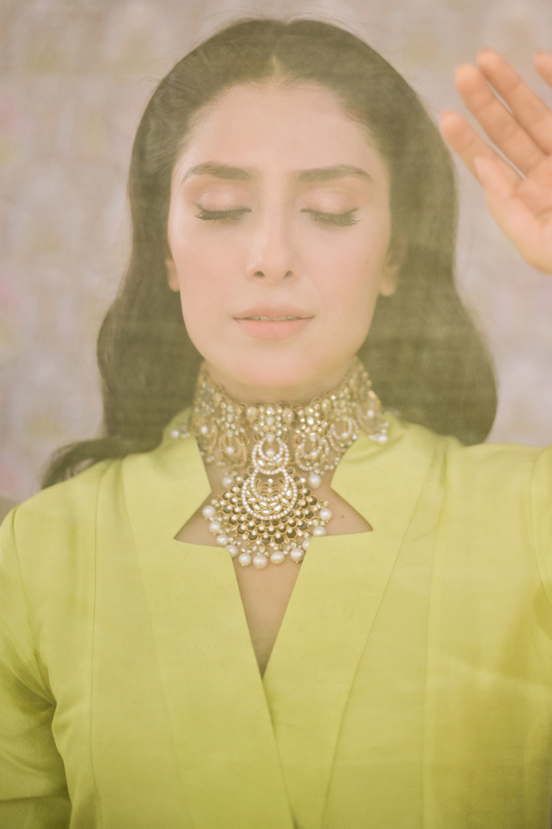 Chartreuse 3D Floral Raw Silk Salwar Kameez (3-Piece) - Image 7