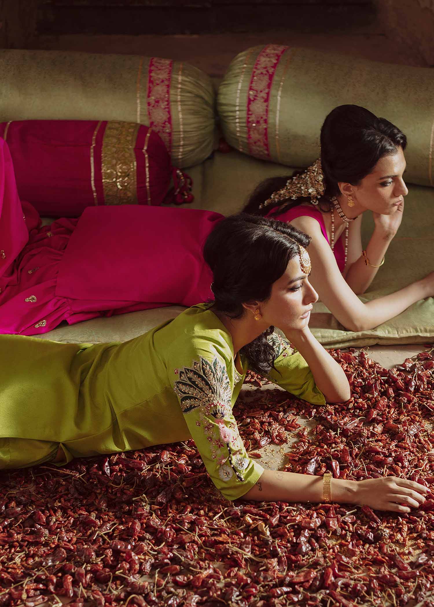 Dhani Green Aari Embroidered Raw Silk Shalwar Kameez (3-Piece) - Image 4