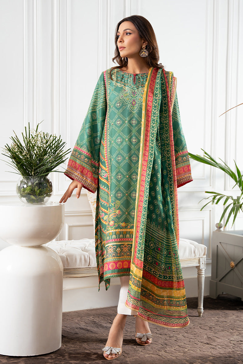Garden Green Bandhani Embroidered Silk Salwar Kameez (3-Piece) - Image 1