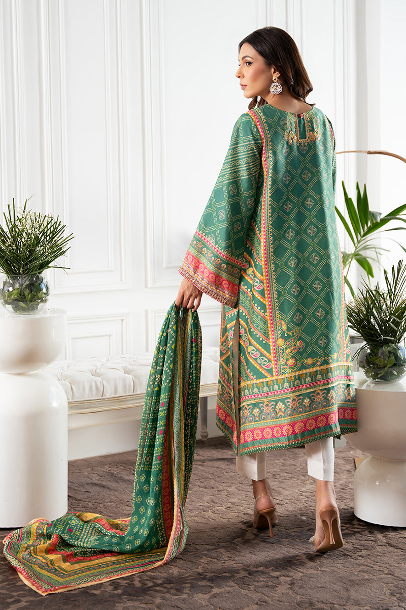 Garden Green Bandhani Embroidered Silk Salwar Kameez (3-Piece) - Image 2