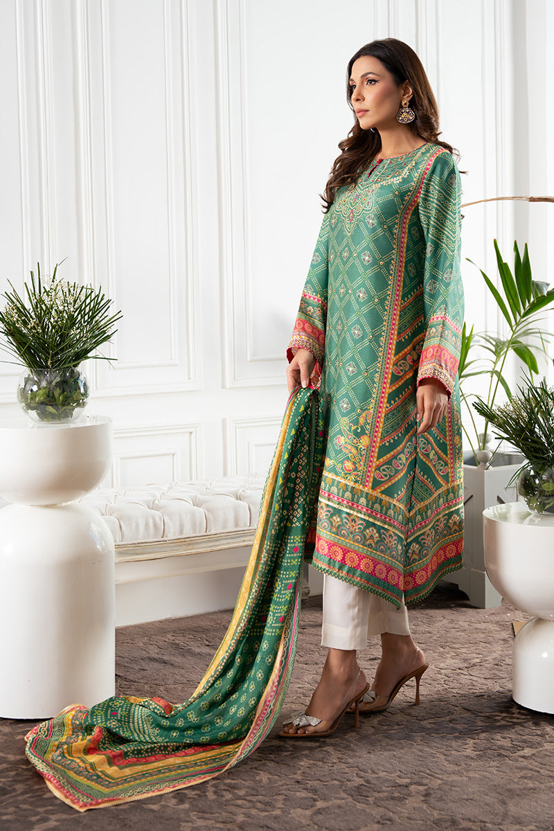 Garden Green Bandhani Embroidered Silk Salwar Kameez (3-Piece) - Image 6