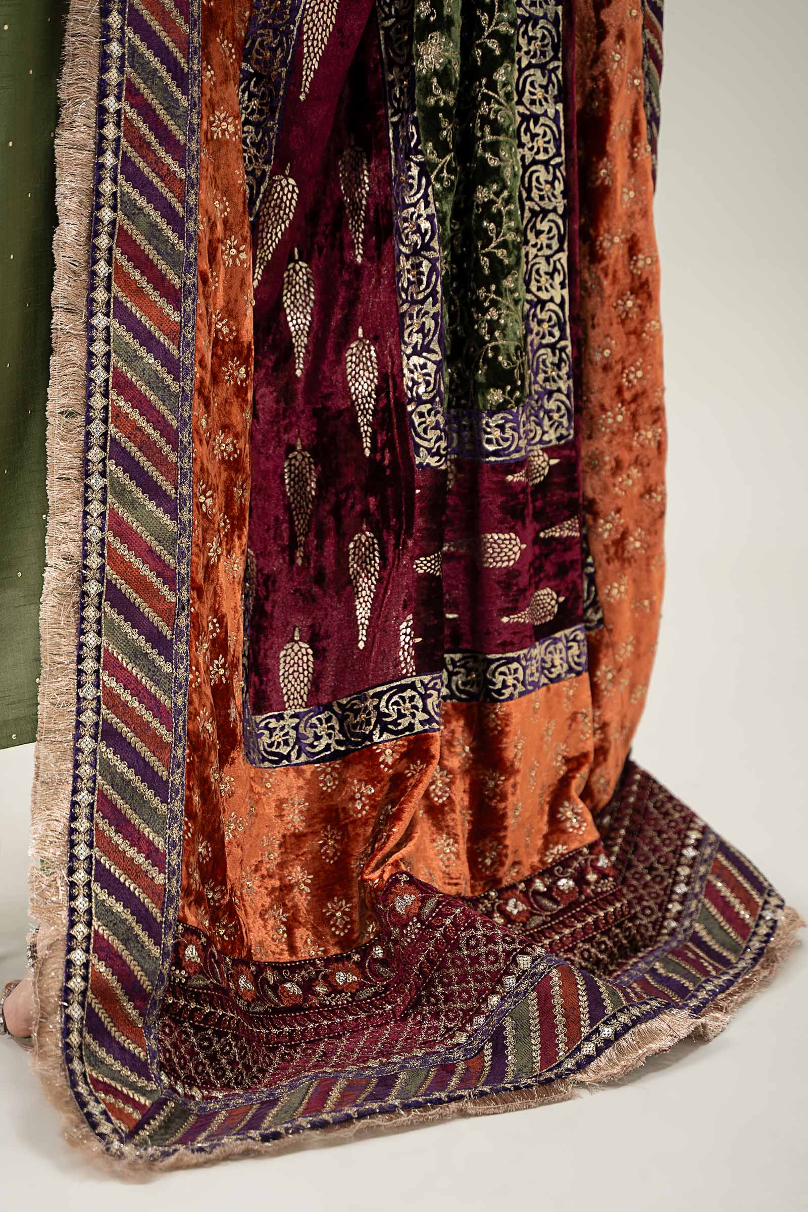 Pakistani Green Embroidered Raw Silk Straight-Cut Suit (3-Piece) - Image 5