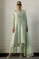 Mint Cutwork Raw Silk Salwar Kameez (3-Piece) - Image 3
