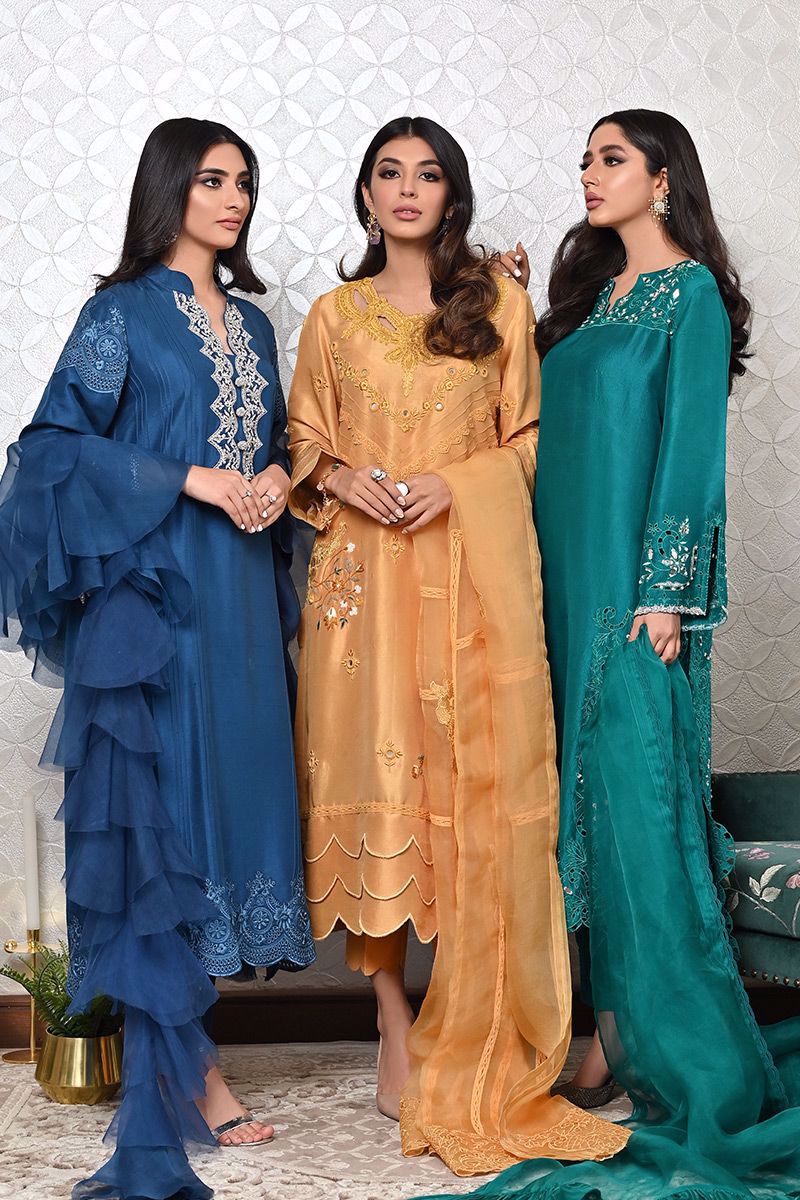 Emerald Green Embroidered Raw Silk Salwar Kameez (3-Piece) - Image 11