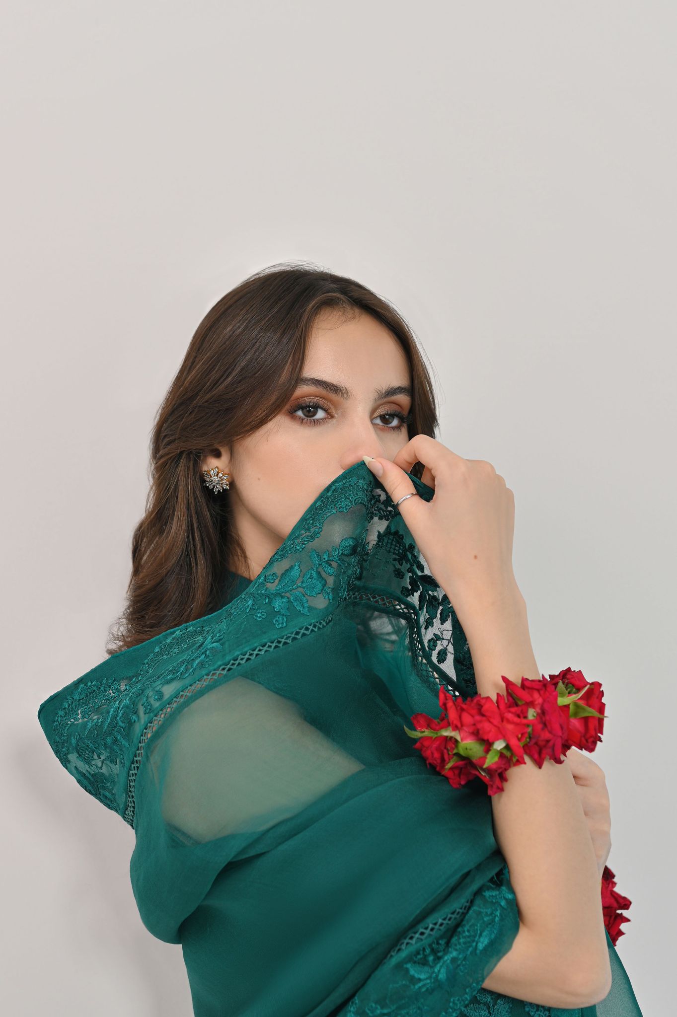 Emerald Embroidered Raw Silk Long Kameez (3-Piece) - Image 3