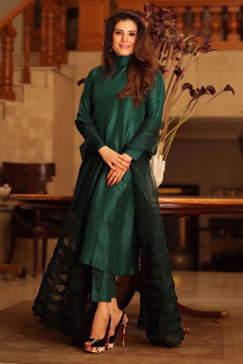 Emerald Green Raw Silk Salwar Kameez (3-Piece) - Image 1