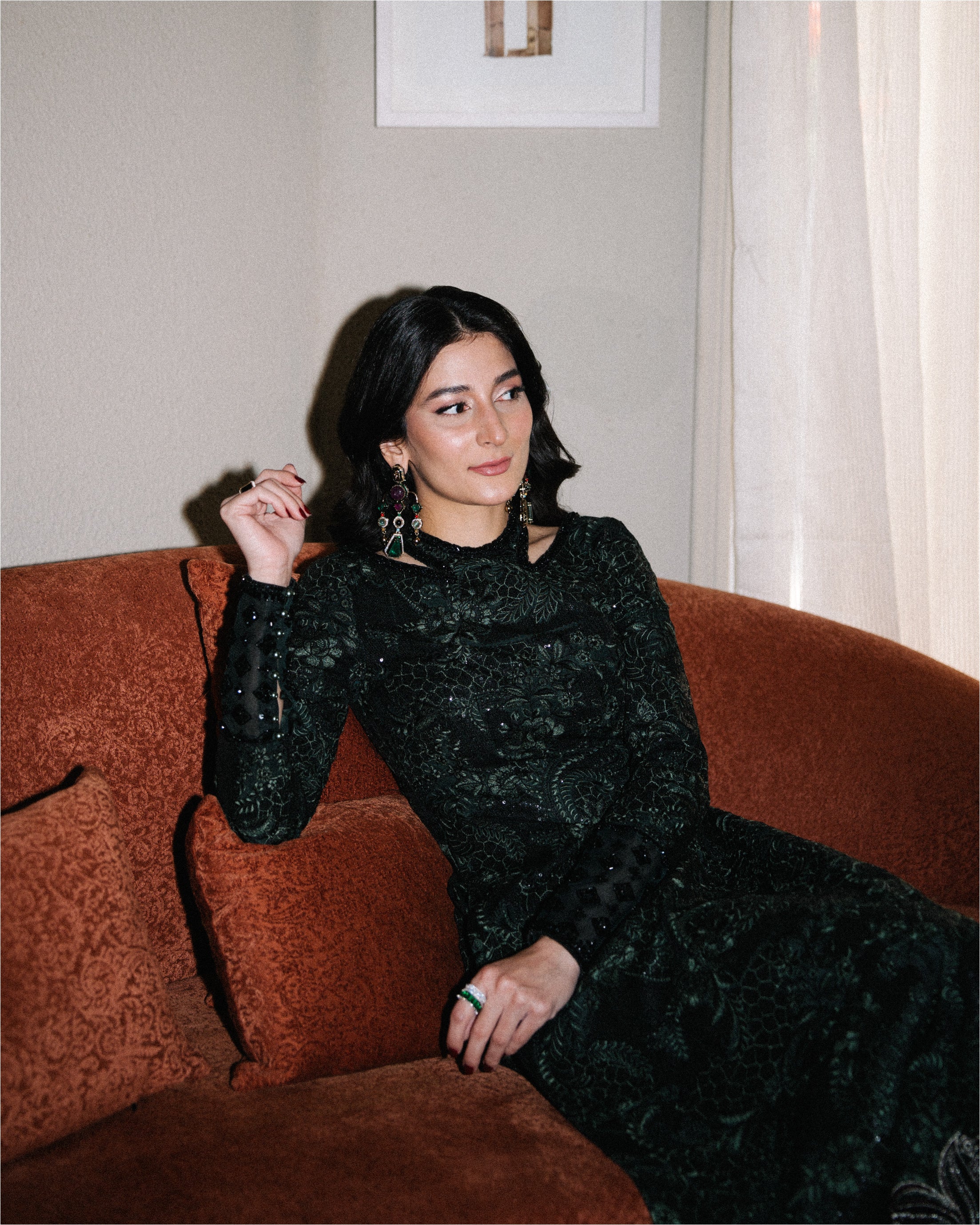 Deep Green Embroidered Raw Silk Salwar Kameez (2-Piece) - Image 4