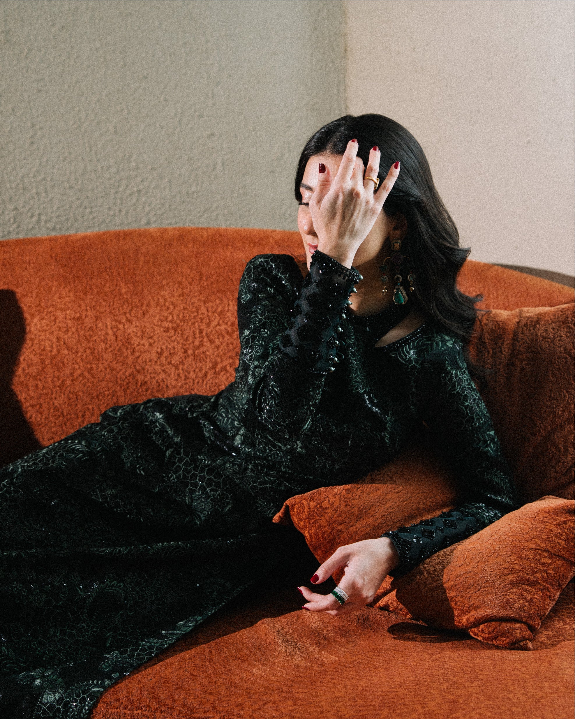 Deep Green Embroidered Raw Silk Salwar Kameez (2-Piece) - Image 6