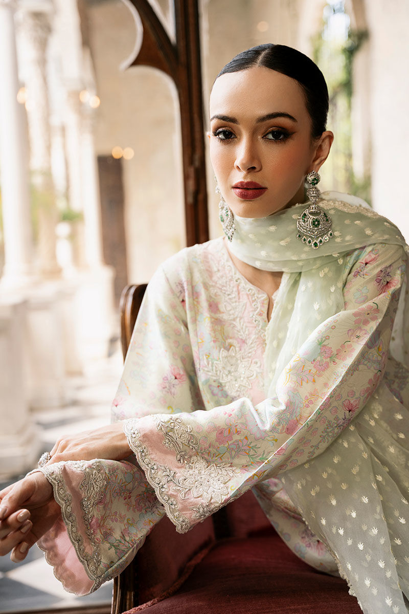 Lime Green Embroidered Raw Silk Salwar Kameez (3-Piece) - Image 2