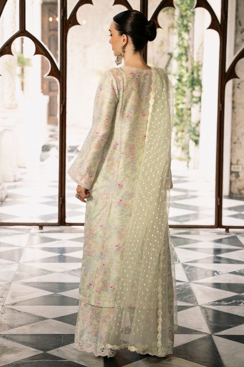 Lime Green Embroidered Raw Silk Salwar Kameez (3-Piece) - Image 3