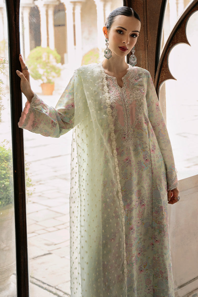 Lime Green Embroidered Raw Silk Salwar Kameez (3-Piece) - Image 5