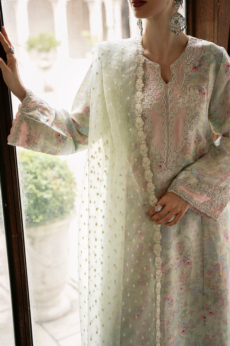 Lime Green Embroidered Raw Silk Salwar Kameez (3-Piece) - Image 7