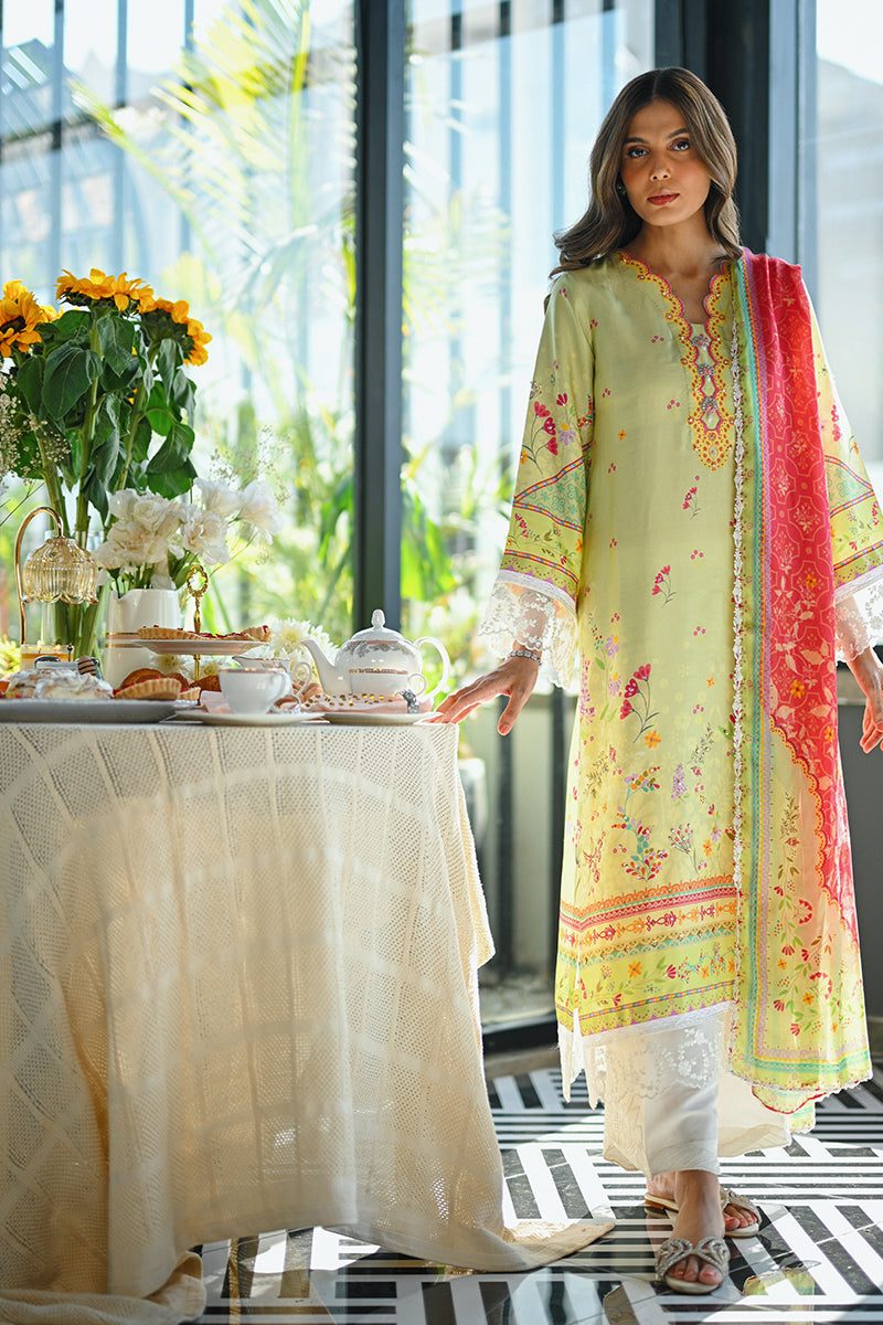 Pakistani Mint Green Floral Embroidered Pure Raw Silk Kameez (2-Piece) - Image 1