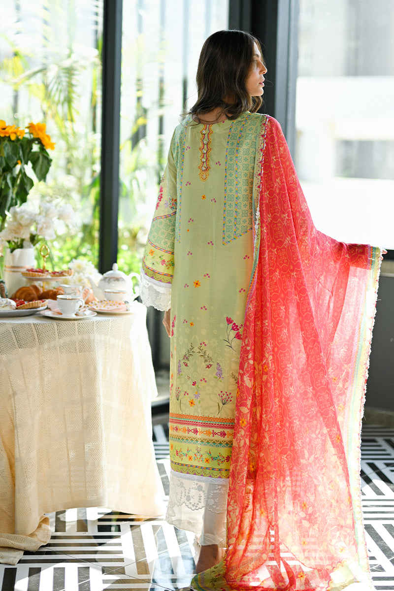 Pakistani Mint Green Floral Embroidered Pure Raw Silk Kameez (2-Piece) - Image 2