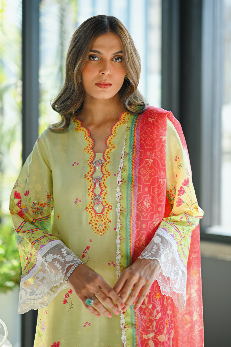 Pakistani Mint Green Floral Embroidered Pure Raw Silk Kameez (2-Piece) - Image 5