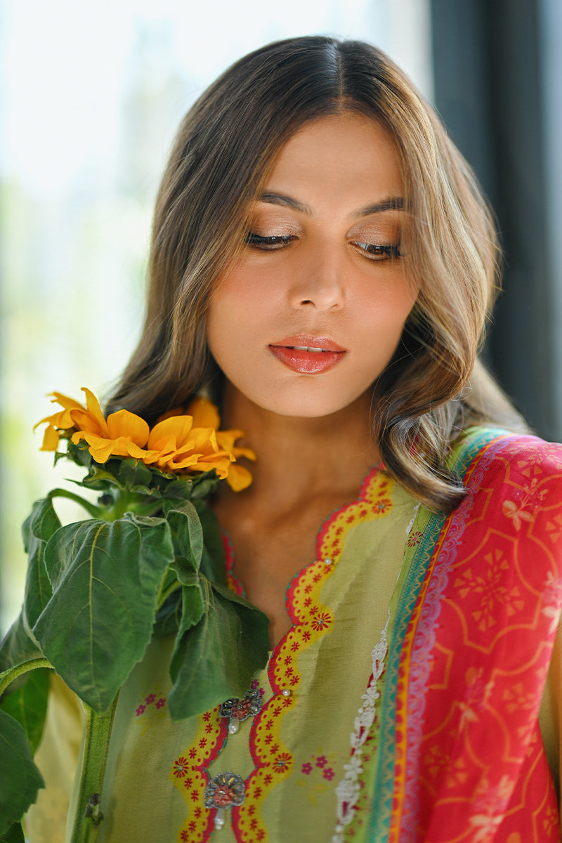 Pakistani Mint Green Floral Embroidered Pure Raw Silk Kameez (2-Piece) - Image 6