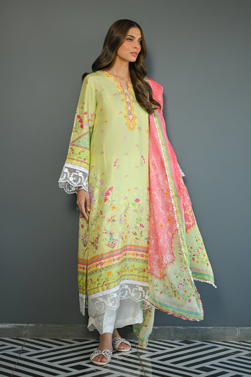 Pakistani Mint Green Floral Embroidered Pure Raw Silk Kameez (2-Piece) - Image 8