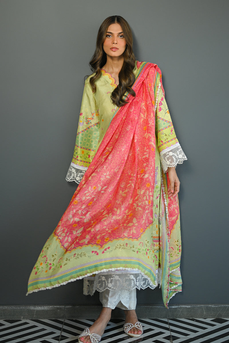 Pakistani Mint Green Floral Embroidered Pure Raw Silk Kameez (2-Piece) - Image 9
