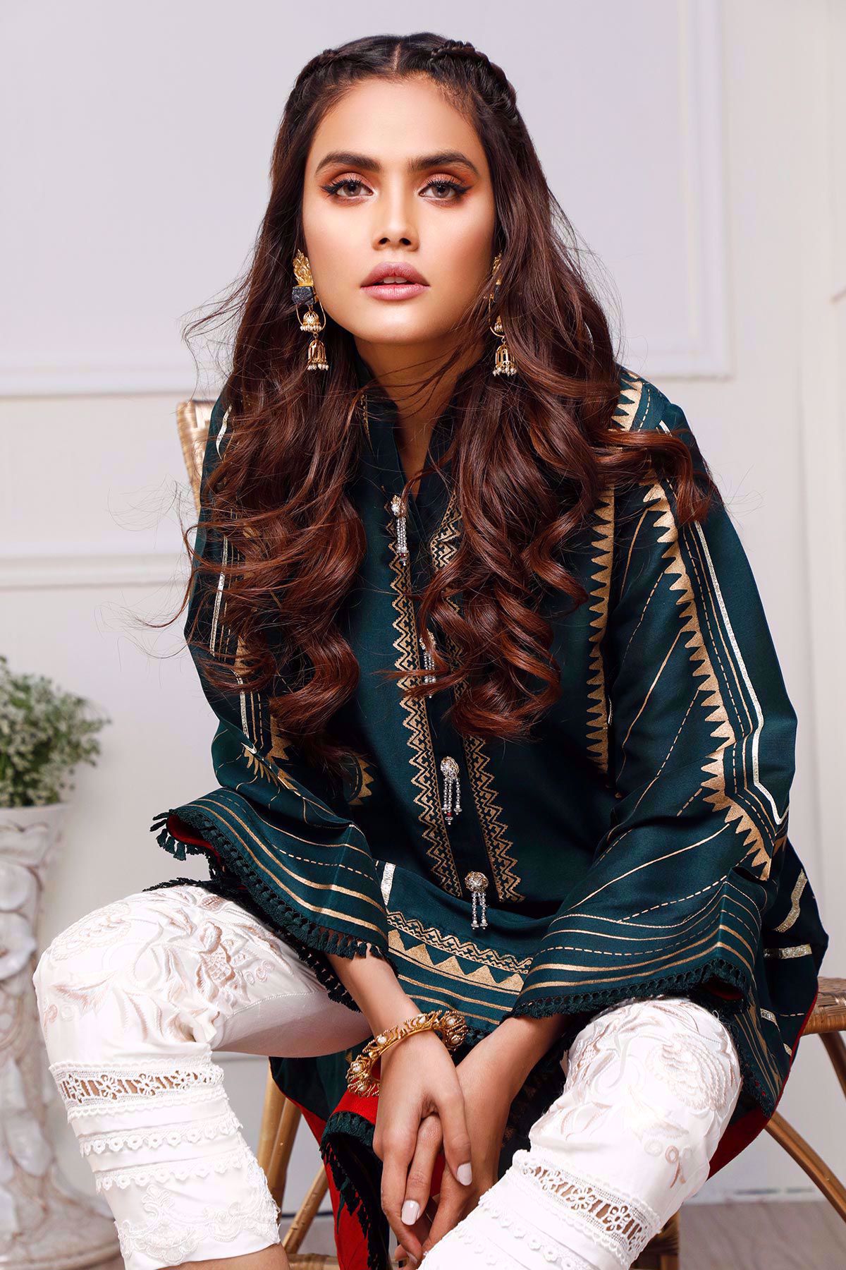 Jade Green Hand Block Printed Raw Silk Salwar Kameez (2-Piece) - Image 6