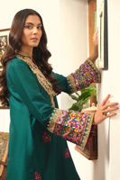 Rainforest Green Embroidered Korean Raw Silk Culotte Set (3-Piece) - Image 6