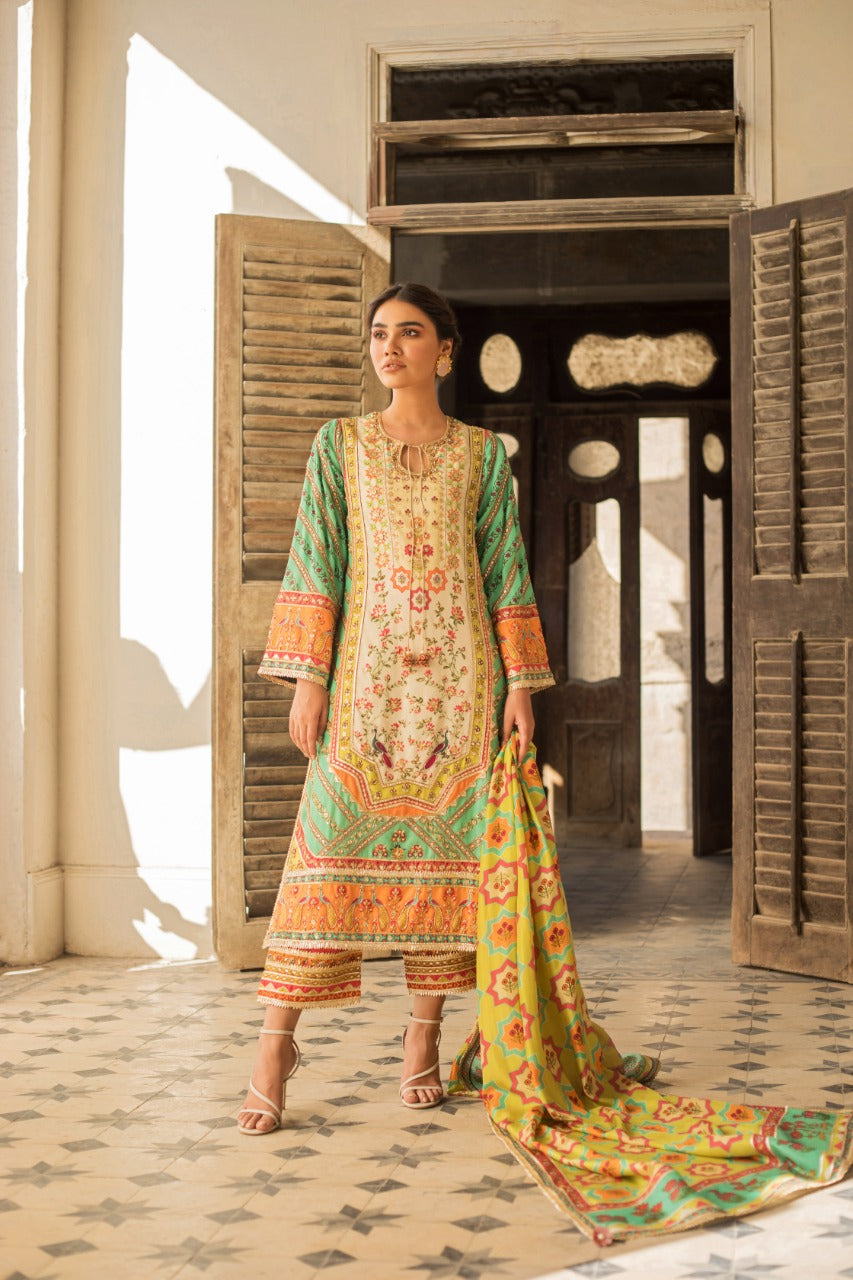 Celadon Gota Zardozi Raw Silk Kurta (3-Piece) - Image 1