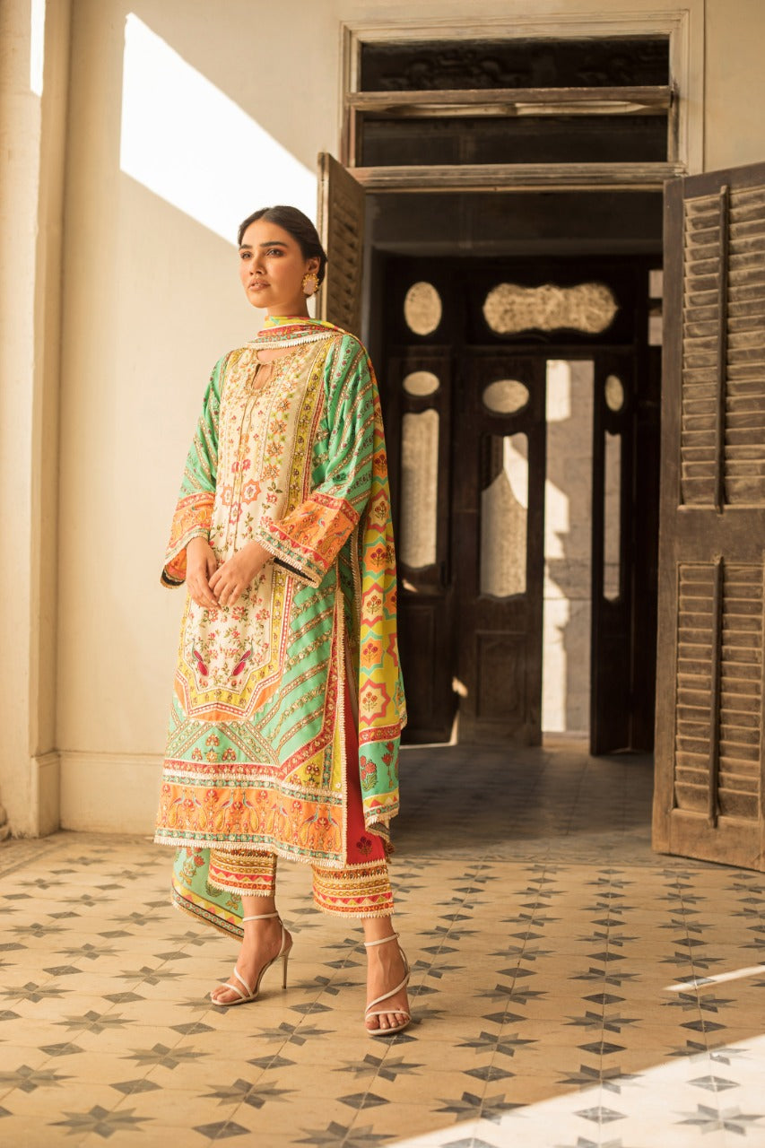 Celadon Gota Zardozi Raw Silk Kurta (3-Piece) - Image 2