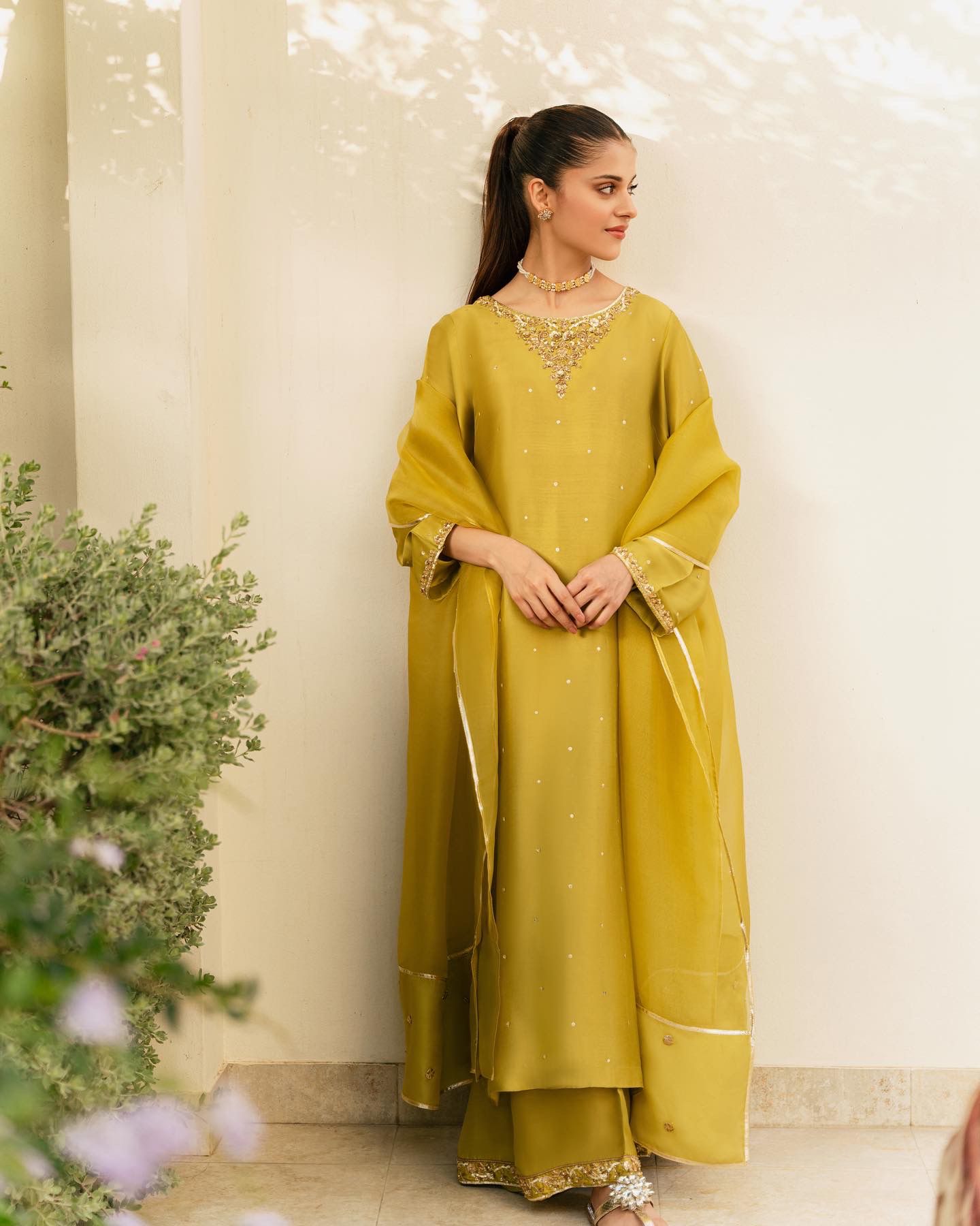 Dhani Green Hand Ada Embroidered Silk Salwar Kameez (3-Piece) - Image 2