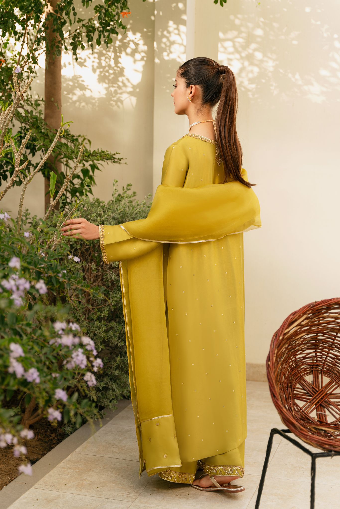 Dhani Green Hand Ada Embroidered Silk Salwar Kameez (3-Piece) - Image 5