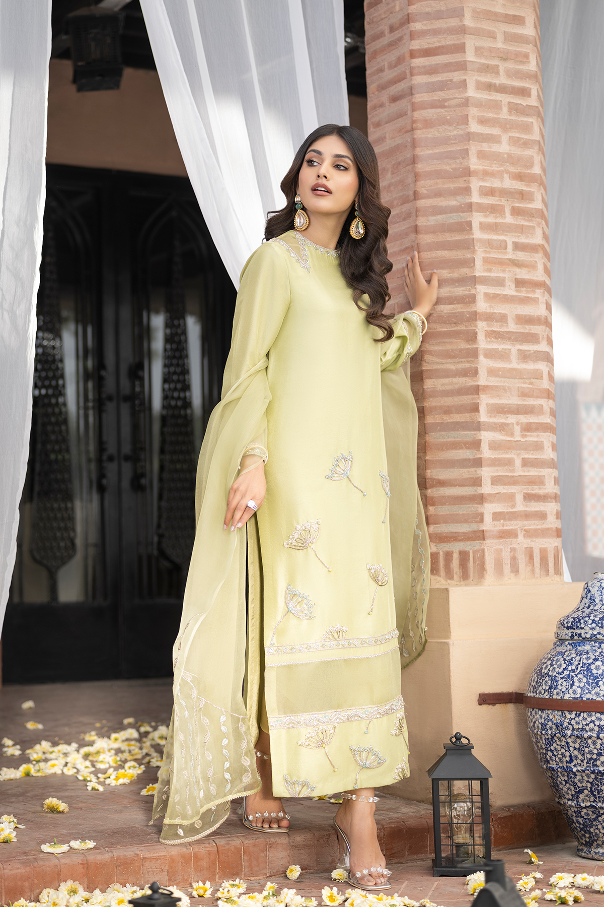 Luminary Green Hand-Embellished Raw Silk Salwar Kameez (3-Piece) - Image 3