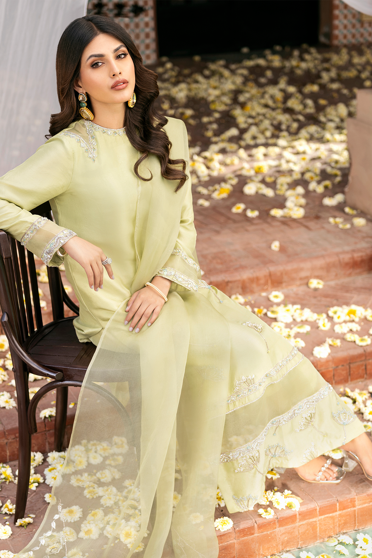 Luminary Green Hand-Embellished Raw Silk Salwar Kameez (3-Piece) - Image 4