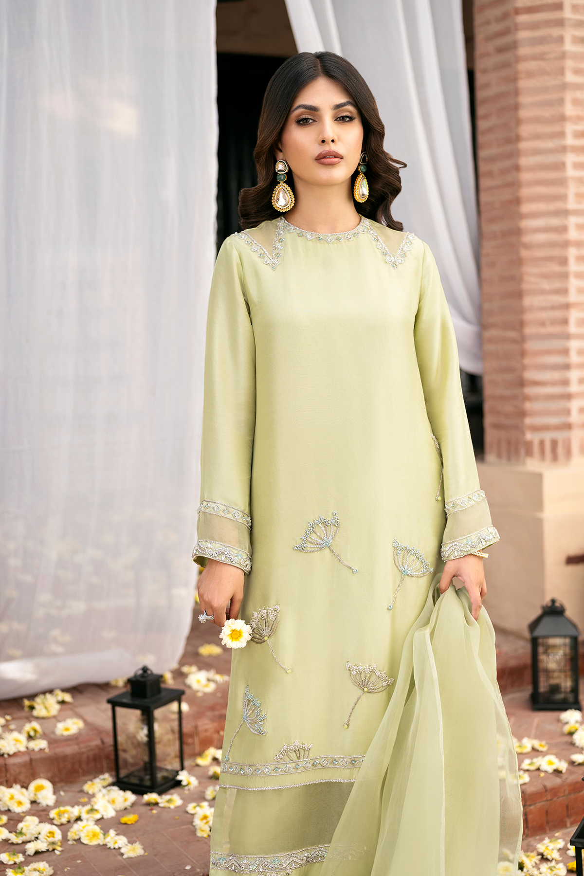 Luminary Green Hand-Embellished Raw Silk Salwar Kameez (3-Piece) - Image 5