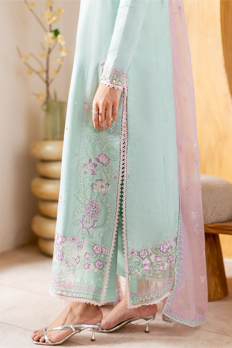 Mint Embroidered Korean Raw Silk Salwar Kameez (3-Piece) - Image 6