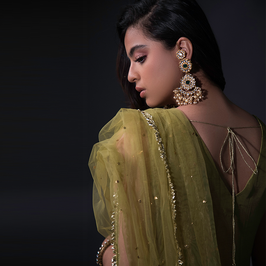 Lime Kaamdani Raw Silk Salwar Kameez (3-Piece) - Image 2