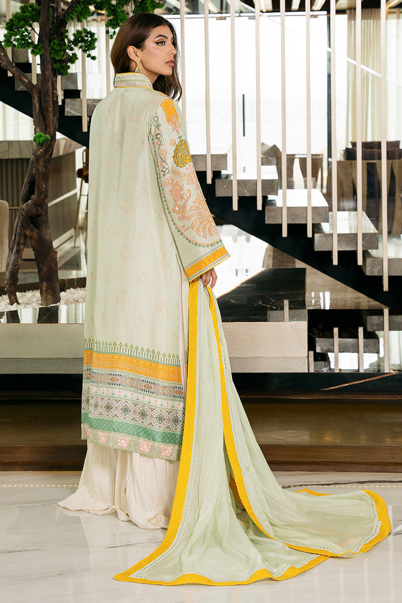 Mint Green Embroidered Raw Silk Salwar Kameez (3-Piece) - Image 6
