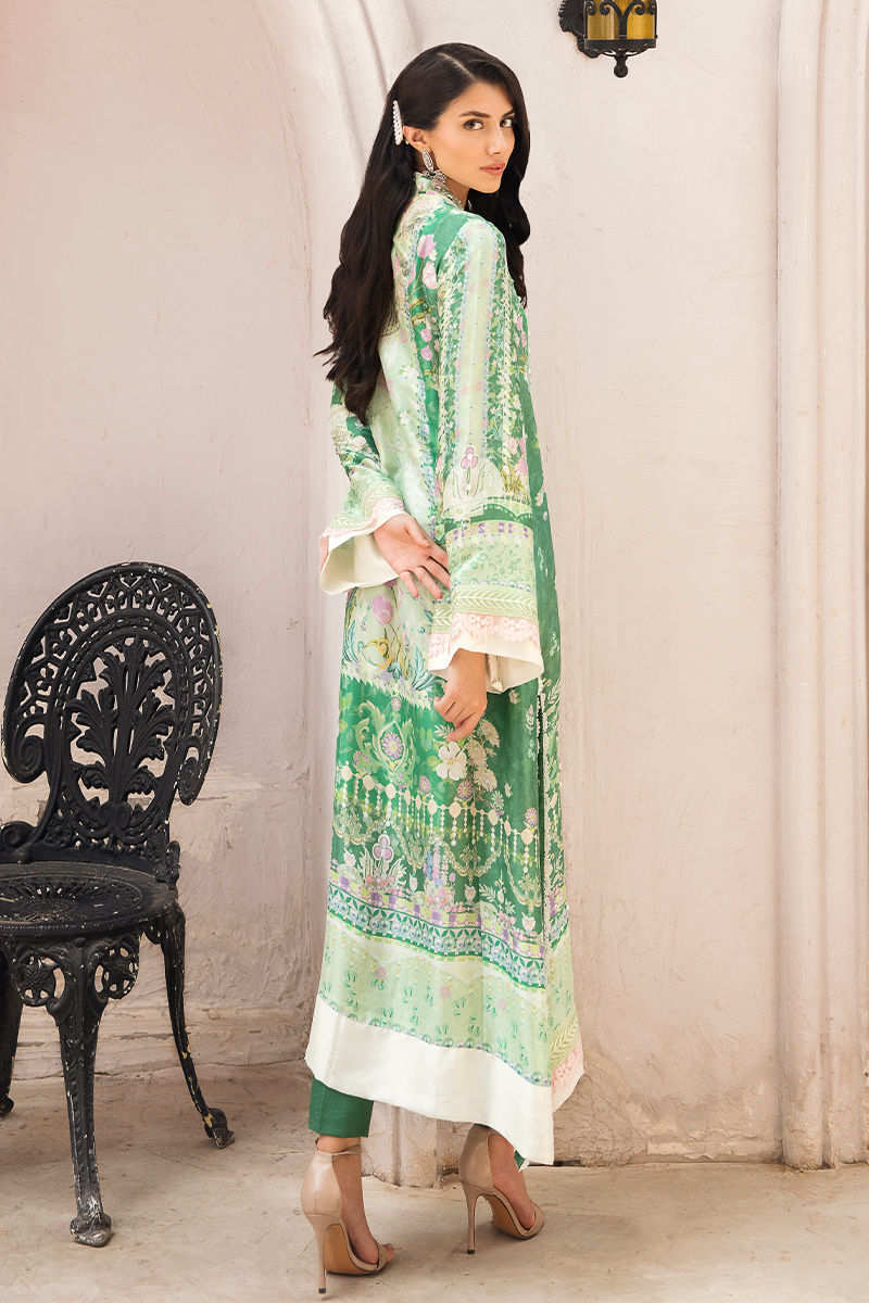Pakistani Verdant & Mint Green Embellished Raw Silk Salwar Kameez (3-Piece) - Image 3
