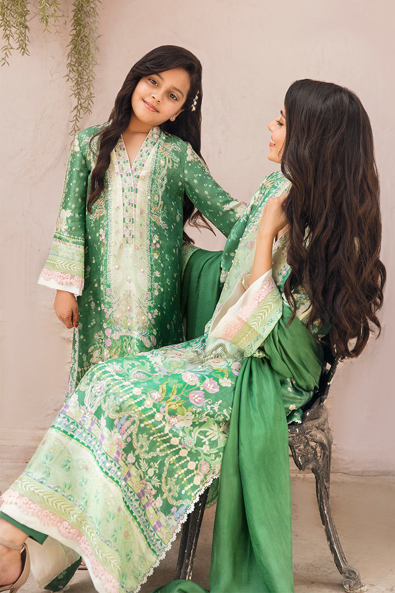 Pakistani Verdant & Mint Green Embellished Raw Silk Salwar Kameez (3-Piece) - Image 5