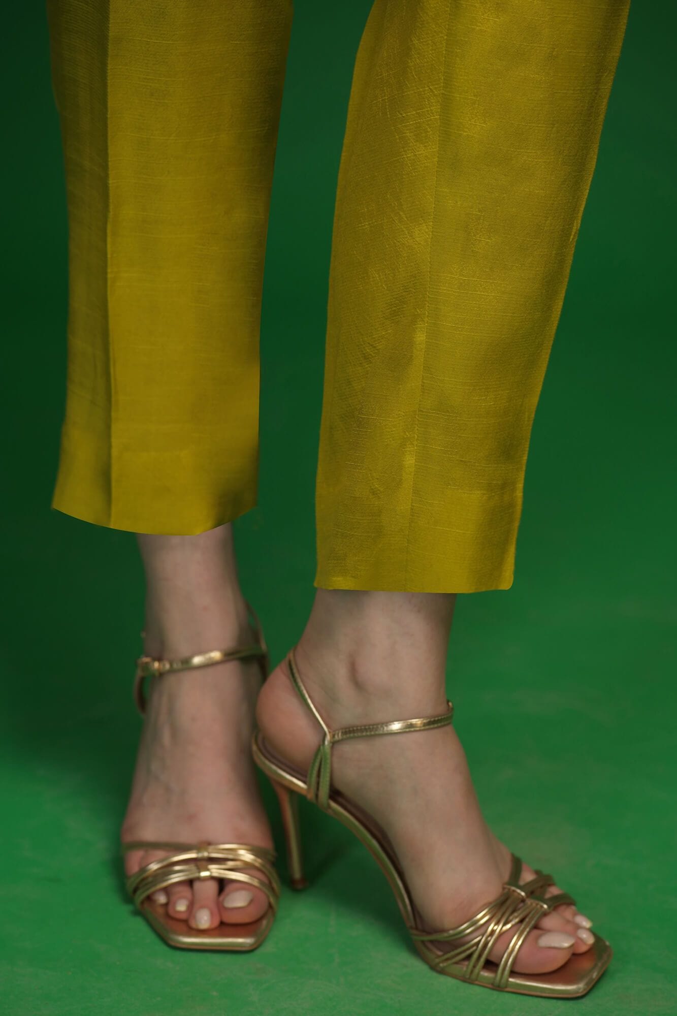 Lime Green Embroidered Raw Silk Salwar Kameez (3-Piece) - Image 1